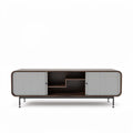 Modern wooden TV stand with storage space and gray ribbed doors 150 x 45 x 50cm