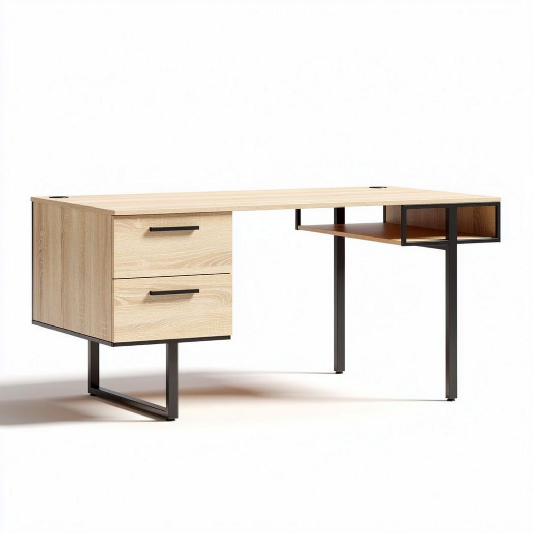 Wooden corner desk with two drawers and metal frame dimensions 120 x 60 x 75cm