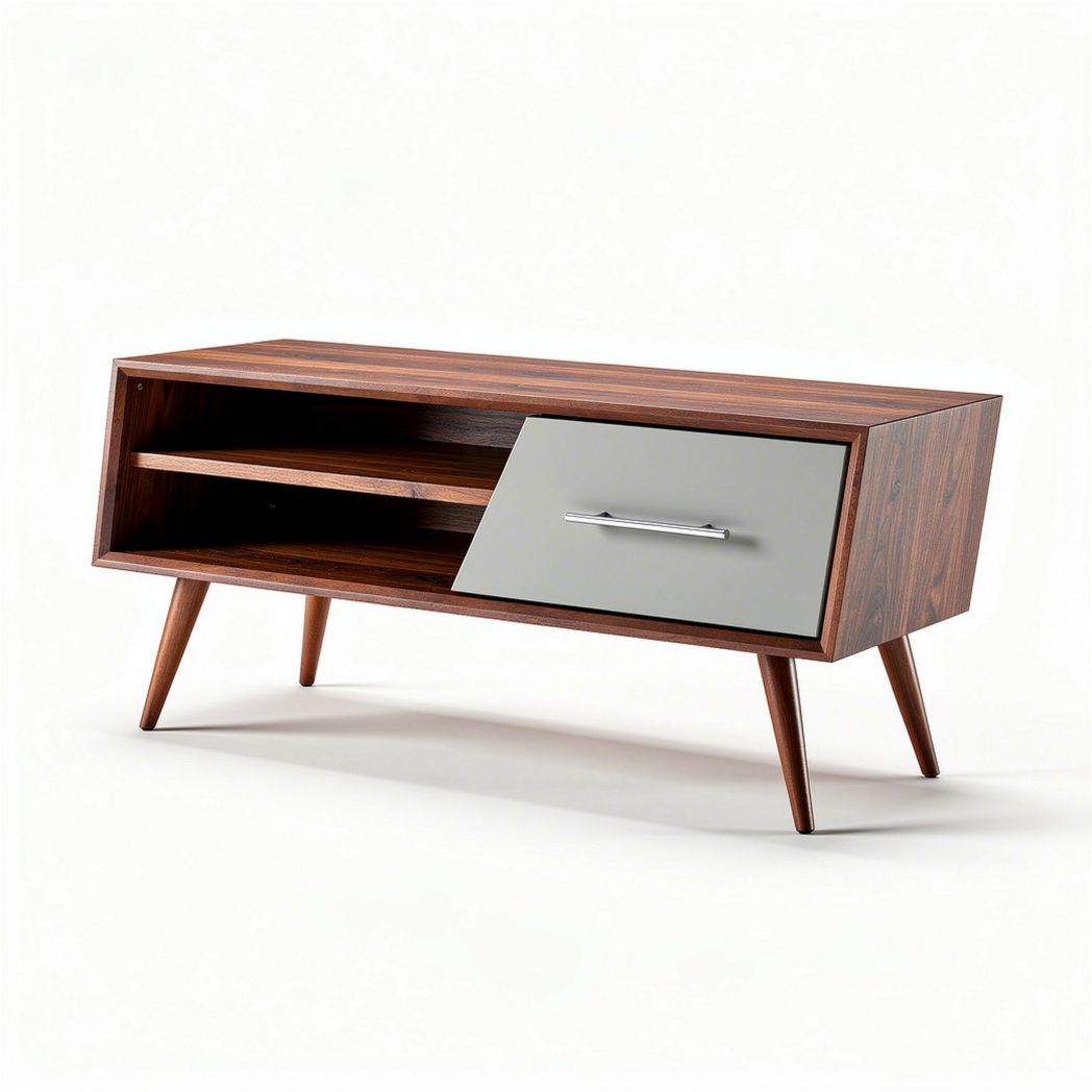 Wooden coffee table with storage drawer and open shelves 120 x 40 x 45cm