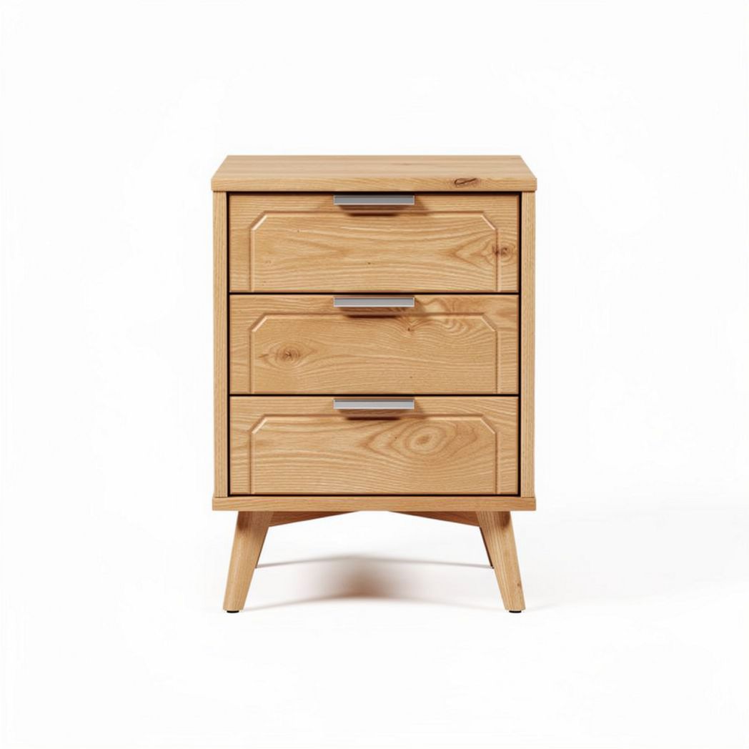 Wooden nightstand with three drawers in natural finish 45 x 40 x 75cm