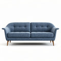 Mid-century modern 200x100x80cm blue fabric sofa with wooden legs