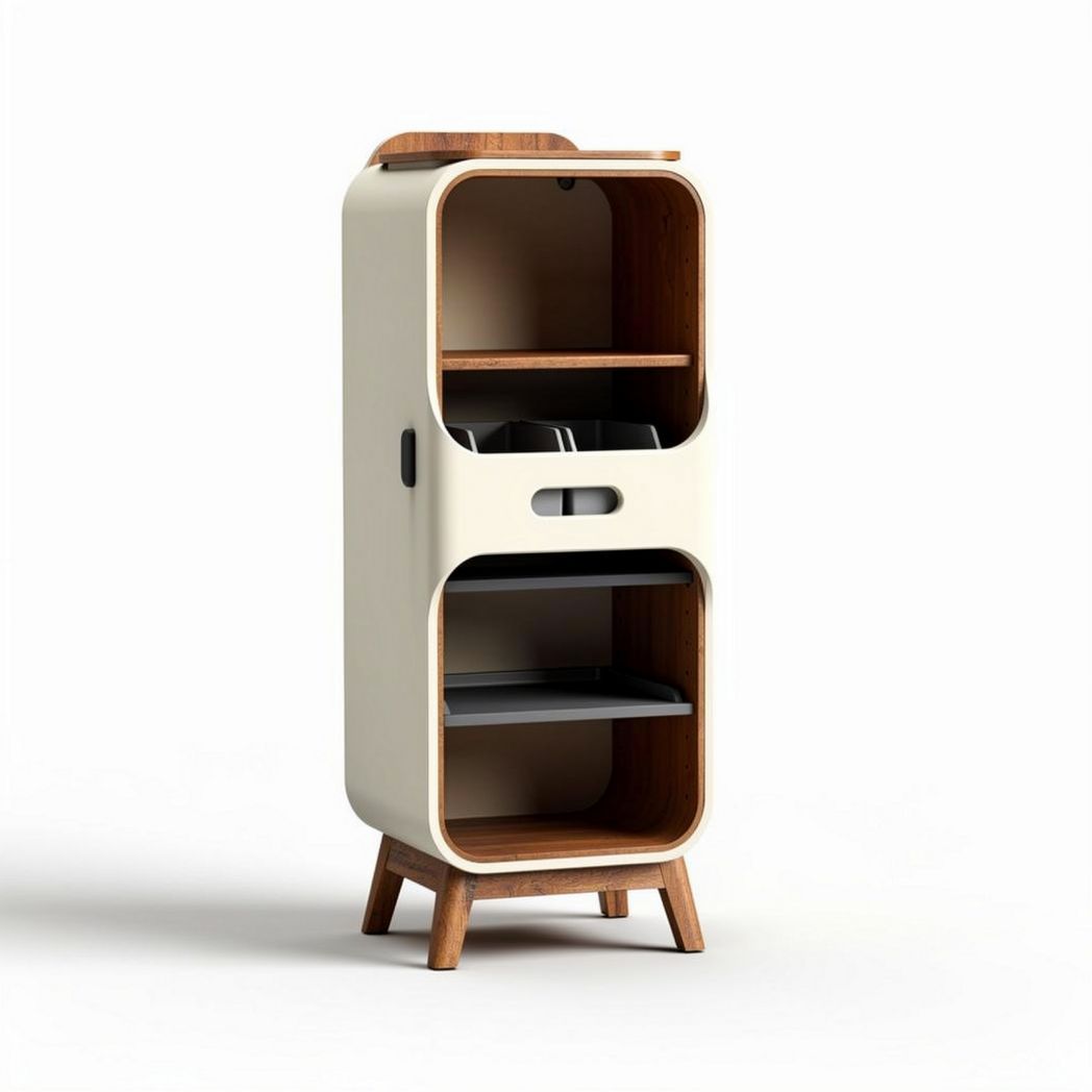 Wooden storage cabinet with two shelves and door in cream color 60 x 30 x 120cm