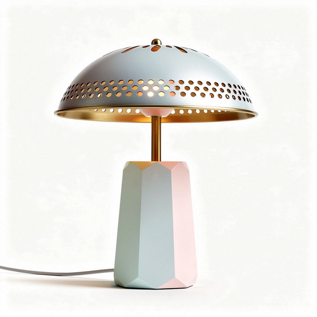 Table lamp with metallic shade and geometric base 20 x 20 x 30cm