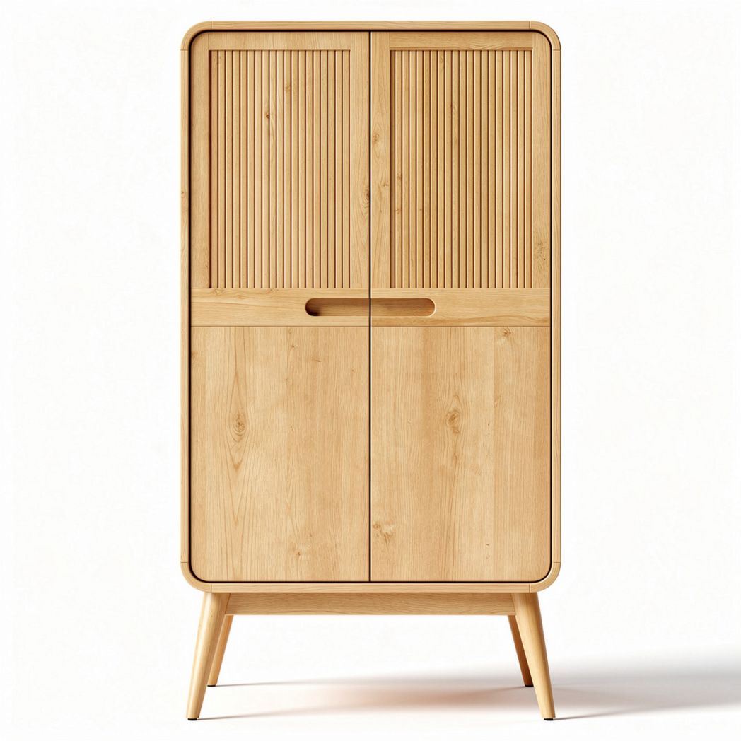 Natural wood cabinet with two doors and ribbed design 80 x 40 x 120cm
