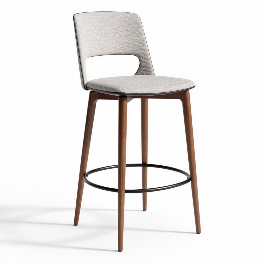 Wooden bar stool with fabric seat and backrest in light gray 40 x 40 x 100cm