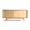 Minimalist wooden sideboard with sliding doors in natural finish 120 x 45 x 55cm