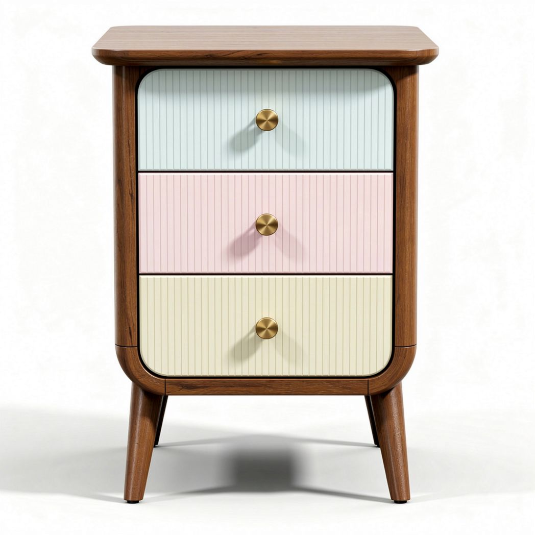 Wooden nightstand with three drawers in pastel colors 40 x 30 x 60cm