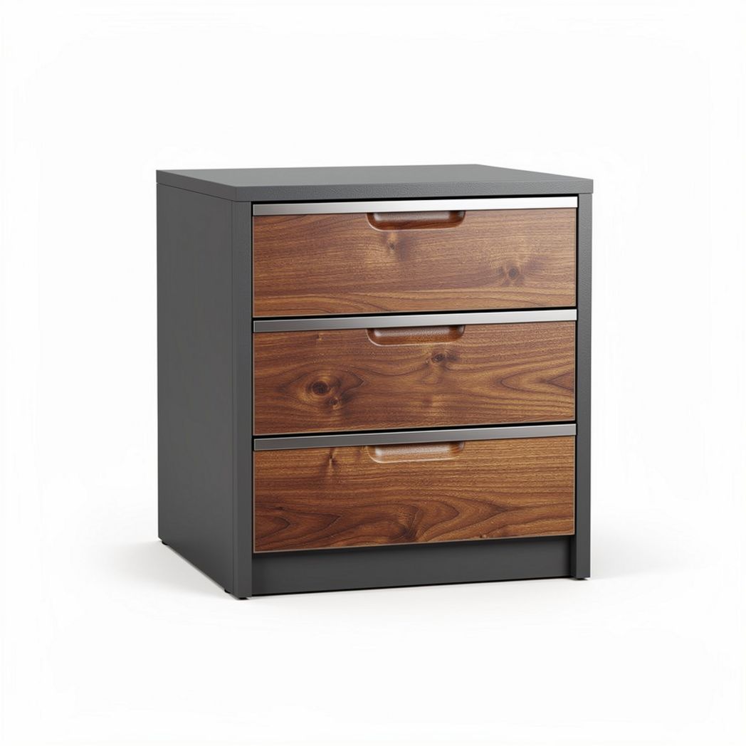 Wooden three-drawer storage cabinet with metal frame 40 x 40 x 50cm