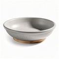 Grey ceramic bowl with wooden base for serving and decoration 30 x 30 x 10cm