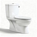 One piece white ceramic toilet with elongated bowl and chrome flush button