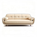 Cream fabric sofa with wooden legs and decorative piping 180 x 80 x 70cm
